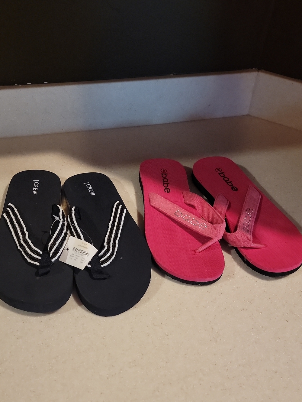 J. Crew Black and White Beaded Flip Flops & Pink Flip Flops Both NEW!